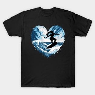 Female Surfer Watercolor, Catching Waves, ocean, Big wave, blue, sea, surf, surfer, water T-Shirt